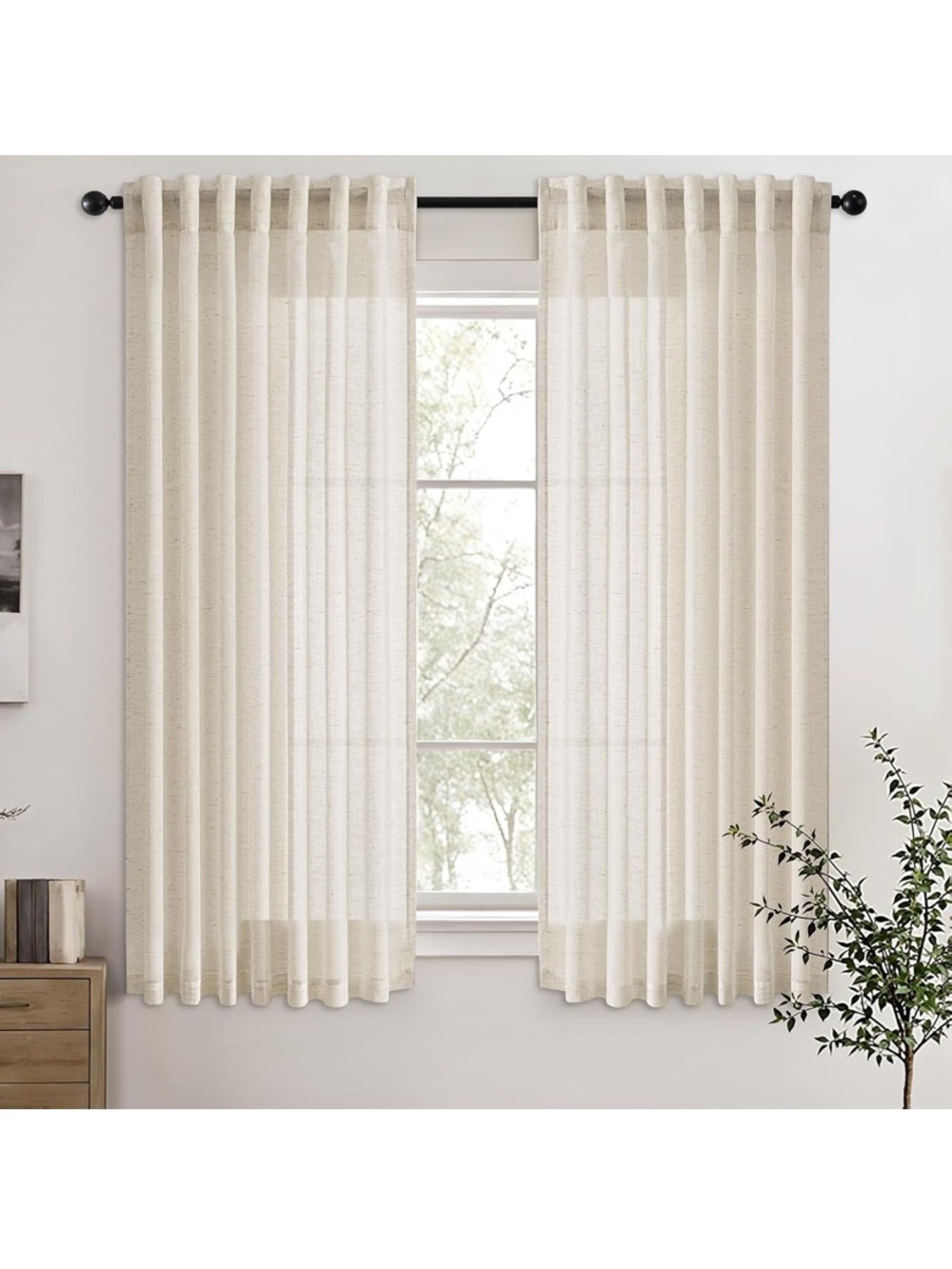 Ivory White Light Filtering Linen Curtains 54 Inch Length 2
Panel Set new 🆕